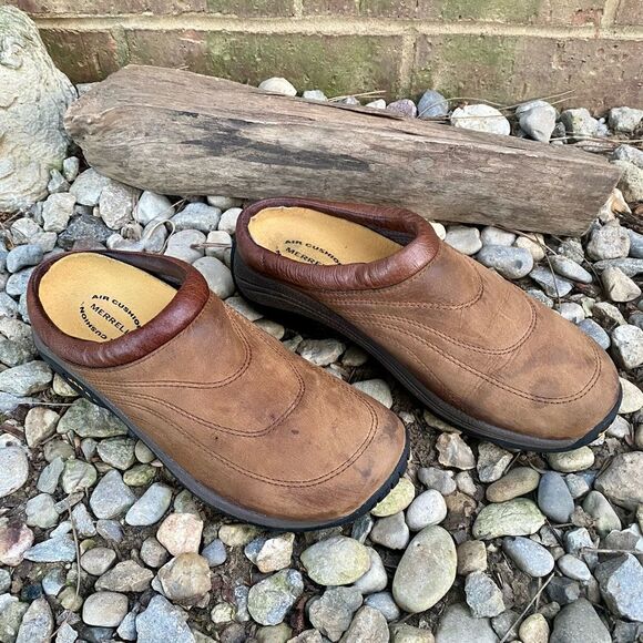 Womens Merrell Jungle Quilted Slides Brown Leather Clogs Mocha Mules Size 7/37.5 - Picture 1 of 10